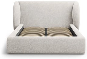 Светлосиво двойно тапицирано легло с място за съхранение с включена подматрачна рамка 200x200 cm Miley – Micadoni