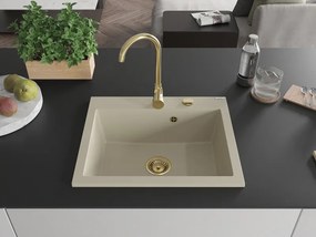 Mexen Elix гранитна мивка с 1 отделение 600 x 500 mm, бежова, златен сифон - 6525601005-69-G