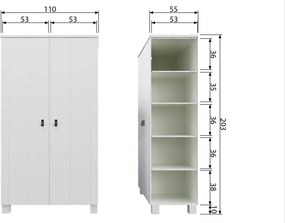 Гардероб от бял бор 111x202 cm Ties - WOOOD