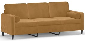 3200898 vidaXL 3-местен диван с декоративни възглавници кафяв 180 см кадифе