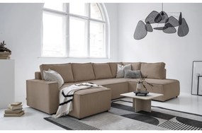 Бежов разтегателен ъглов диван от рипсено кадифе (десен ъгъл/"U" форма) Brave Dave – Miuform