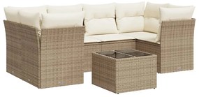 3217268 vidaXL Градински диван с възглавници, 7 части, бежов полиратан