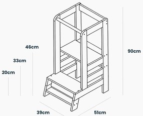 Черна/естествена учебна кула от масивен бор Montessori – Meowbaby