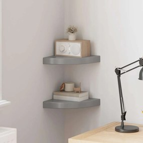 323893 vidaXL Окачени ъглови рафтове, 2 бр, сив гланц, 25x25x3,8 см, МДФ