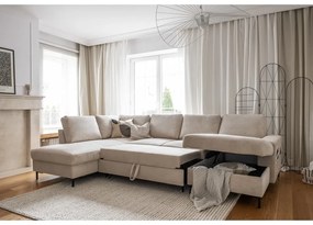 Бежов разтегателен ъглов диван от рипсено кадифе (ляв ъгъл) Lofty Lilly – Miuform