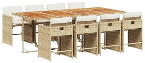 3211108 vidaXL Градински комплект с възглавници, 9 части, бежов полиратан