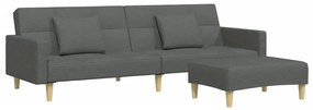 3258107 vidaXL 2-местен диван с табуретка, тъмносив, текстил