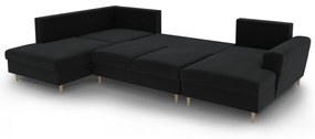 Черен кадифен разтегателен ъглов диван с място за съхранение (ляв ъгъл/U форма) Kyoto – Cosmopolitan Design
