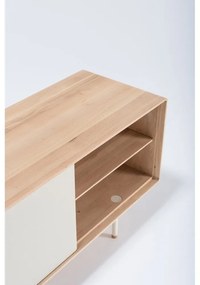 Бяла/естествена маса за телевизор от масивен дъб 180x64 cm Fina – Gazzda