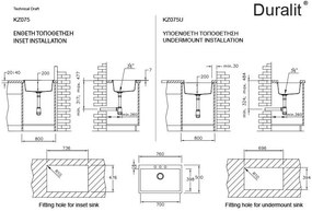Мивка Duralit KZ075U единичен-Gkri Skouro