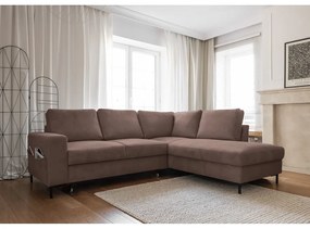 Кафяв разтегателен ъглов диван от рипсено кадифе (десен ъгъл) Lofty Lilly – Miuform