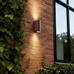 Външна стенна лампа ръждиво кафява пластмасова овална 2-светлина - Baleno