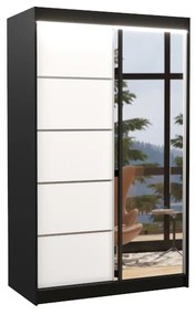 Гардероб с плъзгащи врати с огледало ANCORA, 120x200x58, черен/бял + LED