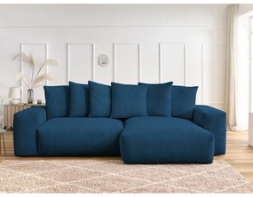 Син сгъваем/с място за съхранение ъглов диван от рипсено кадифе Voltaire – Bobochic Paris