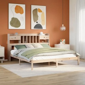 3322349 vidaXL Легло с етажерка за книги, без матрак, 200x200 см, бор масив