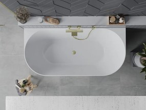 Mexen Oval Slim свободно стояща вана срещу стена 170 x 80 см, бяла, преливник златист четков - 52661708000-55
