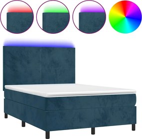 3136009 vidaXL Боксспринг легло с матрак и LED, тъмносиньо, 140x200 см, кадифе