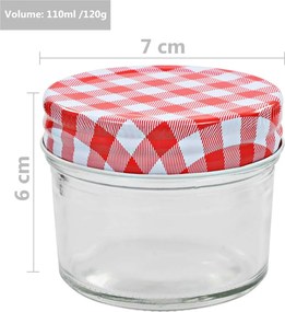 Стъклени буркани за сладко с бяло-червени капачки 24 бр 110 мл Lee