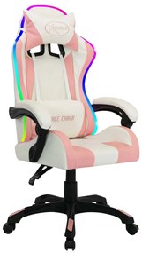 288004 vidaXL Геймърски стол RGB LED осветление розово/черно изкуствена кожа