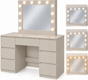 Голяма тоалетка с LED огледало и 7 чекмеджета – цвят кашмир