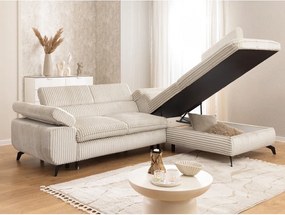 Кремав ъглов диван от рипсено кадифе (десен ъгъл L форма) Marbeya – Ropez