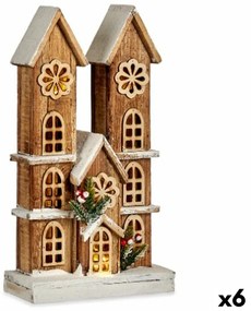 Декоративна фигурка Светлина Къща Бял Кафяв Дървен 25 x 46 x 9 cm (6 броя)