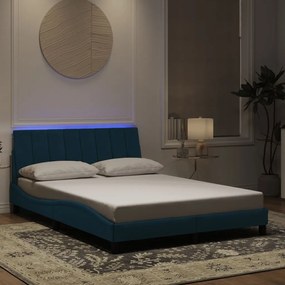 3213779 vidaXL Рамка за легло с LED осветление, синя, 140x190 см, кадифе