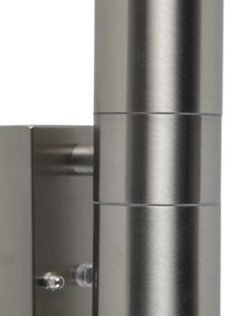 Външна стенна лампа стомана 2-светлина IP44 със сензор за здрач - Duo