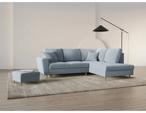 Светлосин кадифен разтегателен ъглов диван с място за съхранение (десен ъгъл/L форма) Kyoto – Cosmopolitan Design