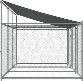 Кучешка клетка с покрив и врати сив 6x2x2 м поцинкована стомана