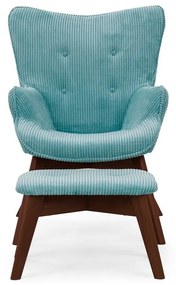 Тюркоазен фотьойл с табуретка от рипсено кадифе Niko – Ropez