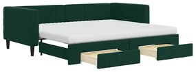 3196765 vidaXL Канапе изтеглящо легло и чекмеджета тъмнозелен 90x200 см кадифе