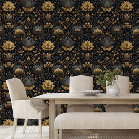 Фототапет – Златни цветя на тъмен фон