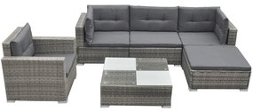 42744 vidaXL Градински комплект с възглавници, 6 части, полиратан, сив