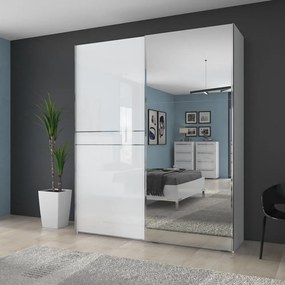 Гардероб с плъзгащи врати Realm 180 с огледало-бял