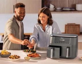Двоен фритюрник с горещ въздух Ninja DZ300EU, 7.6 л, 6 програми, Таймер, Независими зони, Сив