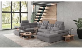 Сив разтегателен ъглов диван с място за съхранение (ляв ъгъл/U форма) Merkur – Ropez