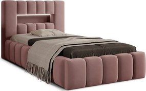 Розово единично тапицирано легло с място за съхранение и включена подматрачна рамка 90x200 cm Lamica – ELTAP