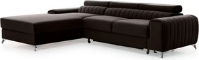 Тъмнокафяв кадифен разтегателен ъглов диван с място за съхранение (ляв ъгъл) Grayson – ELTAP