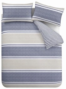 Синьо-бежово спално бельо за двойно легло 200x200 cm Banded Stripe - Catherine Lansfield
