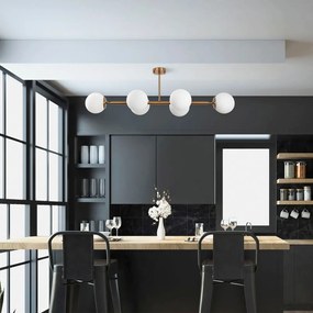 Бяло и златисто осветително тяло за таван със стъклен абажур 40x110 cm Fazli – Opviq lights