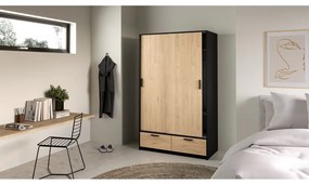 Гардероб в дъбов декор с плъзгащи се врати в черно и натурално 121x200 cm Line - Tvilum