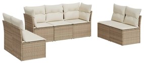 3249247 vidaXL Градински диван с възглавници, 7 части, бежов полиратан