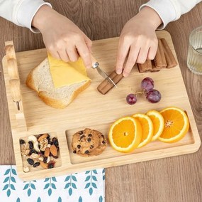 Бамбукова дъска за сирена с магнитна лента и 4 ножа от неръждаема стомана