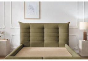 Тъмнозелено тапицирано двойно легло с място за съхранение с решетка 160x200 cm Clothilde - Bobochic Paris