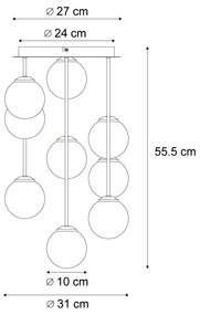 Модерна таванна лампа черна с кехлибарено и опушено стъкло 9-светлини - Атина