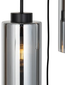 Арт Деко висяща лампа черна с опушено стъкло 7-светлина - Laura