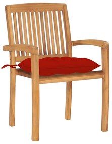 3063273 vidaXL Градински столове 2 бр червени възглавници тиково дърво масив