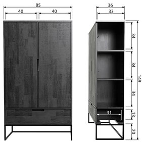 Черно шкафче от масивен ясен 85x149 cm Silas – WOOOD