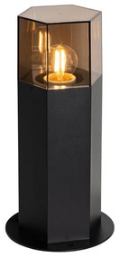 Външна подова лампа черна с димен абажур шестоъгълник 30 см - Denmark
